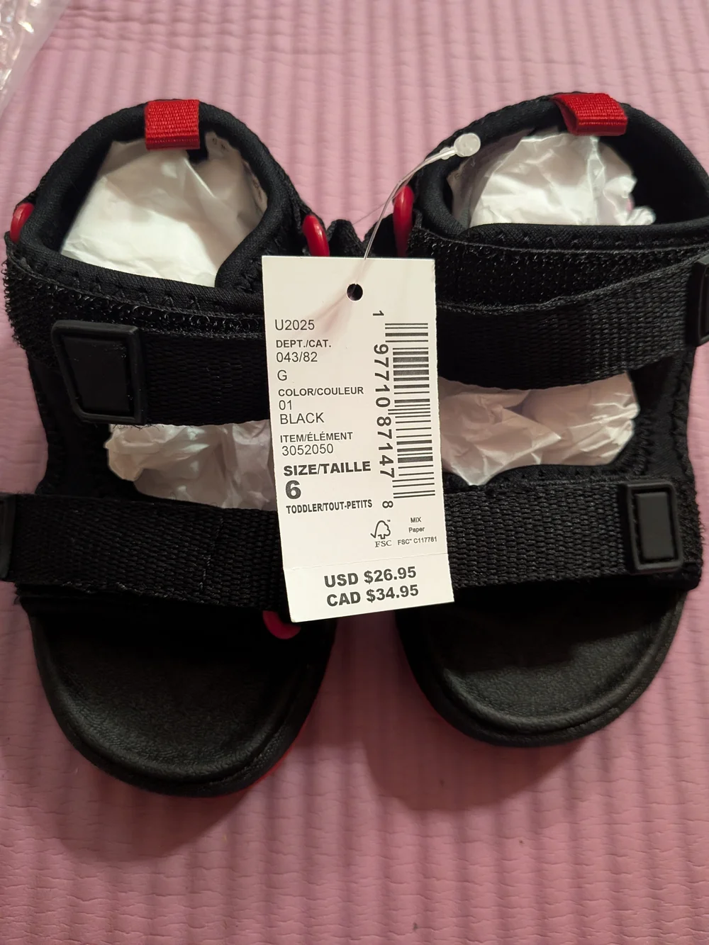 Kids Black & Red Sport Sandals - Adjustable Straps